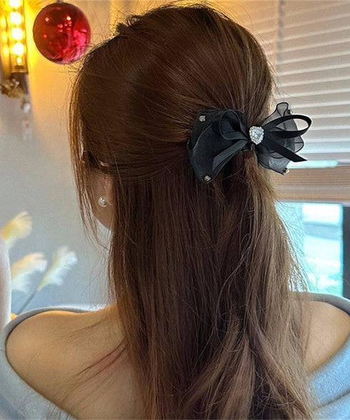 リボンシュシュ ヘアゴム レディース ヘアアレンジ 髪飾り 髪留め まとめ髪 ラインストーン 透け感 大人 かわいい おしゃれ オルチャン 発表会 99JXSP-014