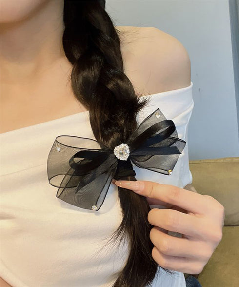 リボンシュシュ ヘアゴム レディース ヘアアレンジ 髪飾り 髪留め まとめ髪 ラインストーン 透け感 大人 かわいい おしゃれ オルチャン 発表会 99JXSP-014