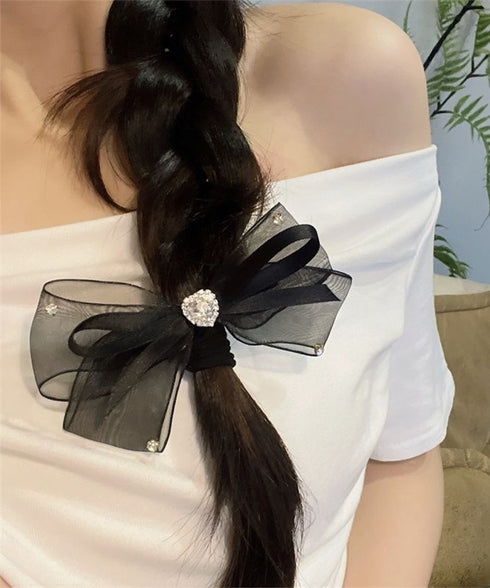 リボンシュシュ ヘアゴム レディース ヘアアレンジ 髪飾り 髪留め まとめ髪 ラインストーン 透け感 大人 かわいい おしゃれ オルチャン 発表会 99JXSP-014