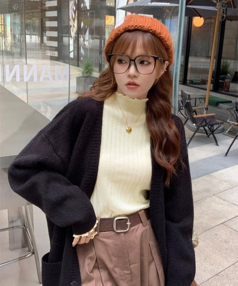 ニットソー 長袖 プチハイネック 韓国風 ニットプルオーバー 春秋冬 ニットセーター ニットインナー ハイネック 着回し きれいめ 通勤 大人 可愛い 99JYB-001