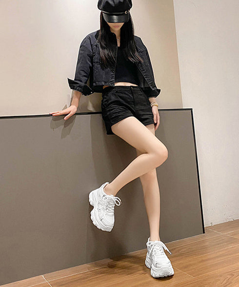 厚底メッシュスニーカー 美脚 韓国風靴黒 レディース ダッドスニーカー レースアップ 疲れにくい カジュアル靴 プラットフォーム靴 低身長さん 通勤通学スポーツ靴 99JYXY-003