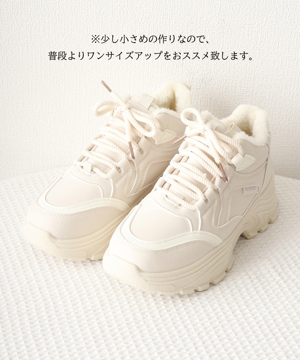裏起毛 ミドルカットスニーカー 厚底