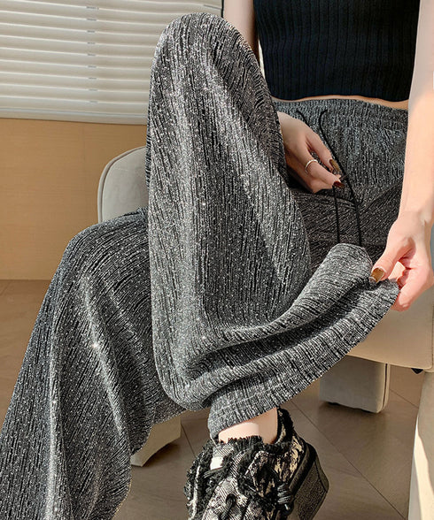 キラキラパンツ ワイドパンツ 美脚韓国風 レディース ストレートパンツ ハイウエスト 落ち感 着やせ ロングパンツ 大人可愛い おしゃれ らくちん ダンス衣装 99JYZZ-001