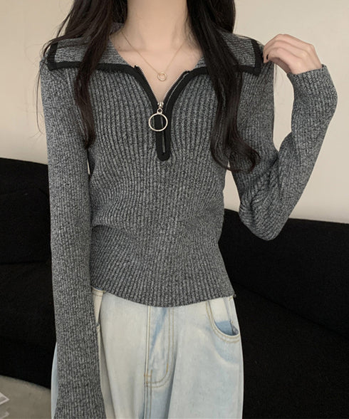 ニットトップス ファスナー付き 無地 レディース プルオーバー ニットインナー 着回し 大人 お洒落 カジュアル オフィス シンプル 99KJNZ-001