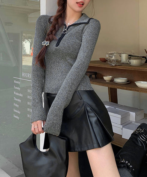 ニットトップス ファスナー付き 無地 レディース プルオーバー ニットインナー 着回し 大人 お洒落 カジュアル オフィス シンプル 99KJNZ-001