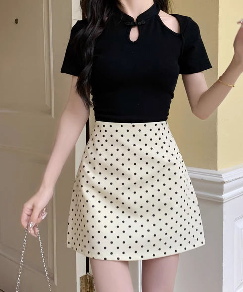 ミニスカート レディース ドット柄 Aラインスカート 台形スカート ハイウエスト 美脚 脚長 オルチャン 可愛い お洒落 大人 フェミニン ボトムス 99KLN-001