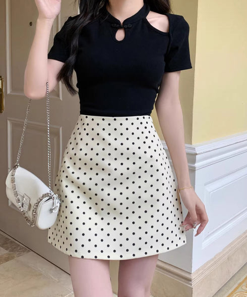 ミニスカート レディース ドット柄 Aラインスカート 台形スカート ハイウエスト 美脚 脚長 オルチャン 可愛い お洒落 大人 フェミニン ボトムス 99KLN-001