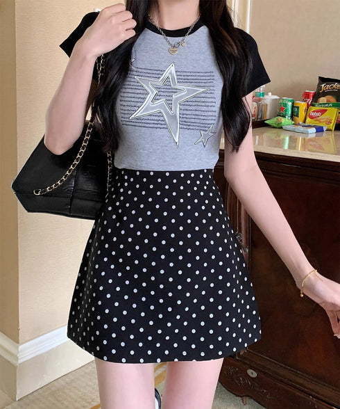 ミニスカート レディース ドット柄 Aラインスカート 台形スカート ハイウエスト 美脚 脚長 オルチャン 可愛い お洒落 大人 フェミニン ボトムス 99KLN-001