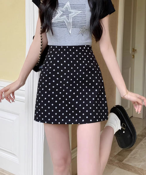 ミニスカート レディース ドット柄 Aラインスカート 台形スカート ハイウエスト 美脚 脚長 オルチャン 可愛い お洒落 大人 フェミニン ボトムス 99KLN-001