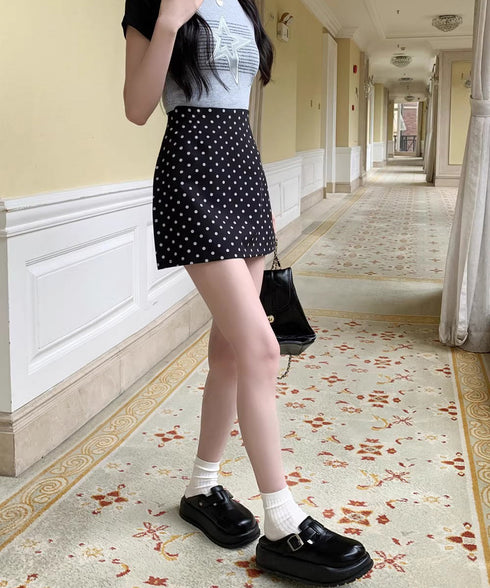 ミニスカート レディース ドット柄 Aラインスカート 台形スカート ハイウエスト 美脚 脚長 オルチャン 可愛い お洒落 大人 フェミニン ボトムス 99KLN-001