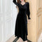 ベロアワンピース スプリット レディース タイトワンピース 黒 長袖 ハイウエスト フォーマル エレガント カジュアル フェミニン 大人 きれいめ 着やせワンピ 99KME-021