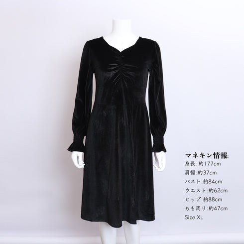 ベロアワンピース スプリット レディース タイトワンピース 黒 長袖 ハイウエスト フォーマル エレガント カジュアル フェミニン 大人 きれいめ 着やせワンピ 99KME-021