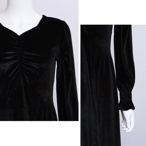 ベロアワンピース スプリット レディース タイトワンピース 黒 長袖 ハイウエスト フォーマル エレガント カジュアル フェミニン 大人 きれいめ 着やせワンピ 99KME-021