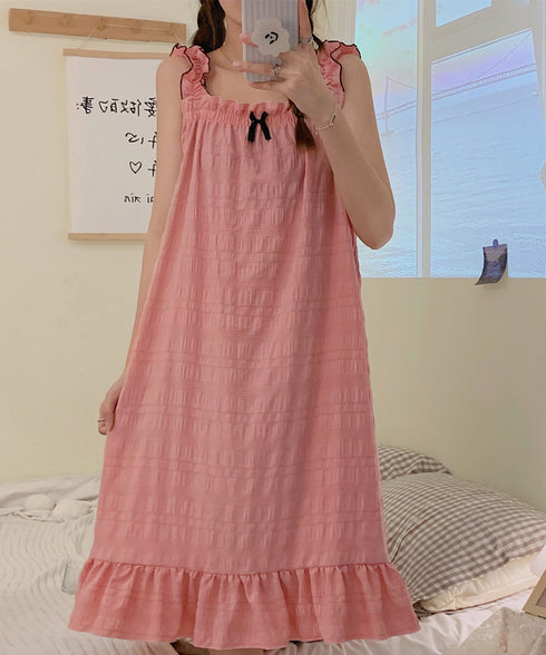 パジャマ ワンピース カップ付き レディース 部屋着 ルームウェア 肌触り良い お洒落夏 リボン 花柄 可愛い きれいめ 軽やか着心地 薄手 フェミニン 99KME-028
