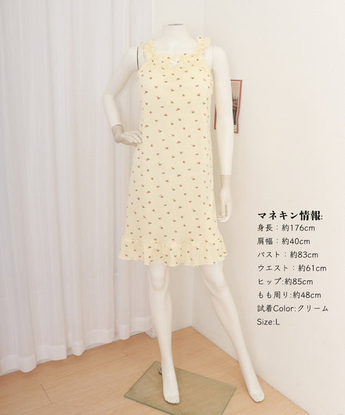 パジャマ ワンピース カップ付き レディース 部屋着 ルームウェア 肌触り良い お洒落夏 リボン 花柄 可愛い きれいめ 軽やか着心地 薄手 フェミニン 99KME-028