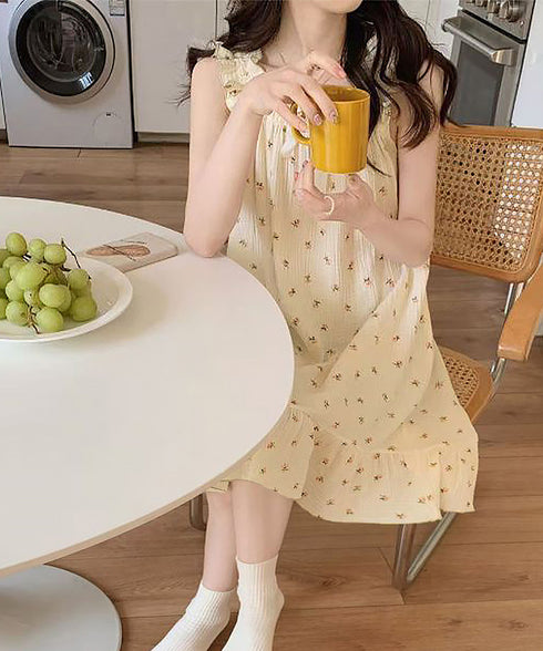 パジャマ ワンピース カップ付き レディース 部屋着 ルームウェア 肌触り良い お洒落夏 リボン 花柄 可愛い きれいめ 軽やか着心地 薄手 フェミニン 99KME-028