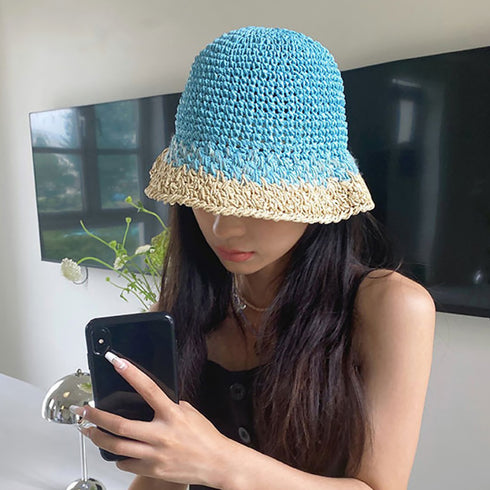 麦わら帽子 配色ストローハット 小顔韓国 レディース帽子 バケットハット ナチュラル uv対策 日焼け対策 折りたたみ 通気性 リゾート 夏海 可愛い おしゃれ 99LLZ-001