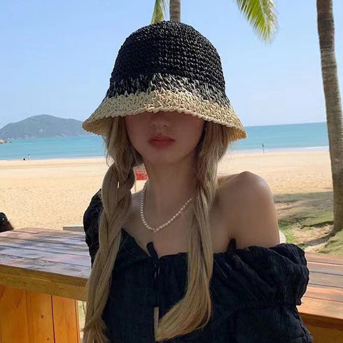 麦わら帽子 配色ストローハット 小顔韓国 レディース帽子 バケットハット ナチュラル uv対策 日焼け対策 折りたたみ 通気性 リゾート 夏海 可愛い おしゃれ 99LLZ-001