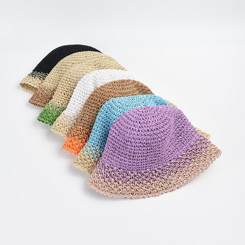 麦わら帽子 配色ストローハット 小顔韓国 レディース帽子 バケットハット ナチュラル uv対策 日焼け対策 折りたたみ 通気性 リゾート 夏海 可愛い おしゃれ 99LLZ-001