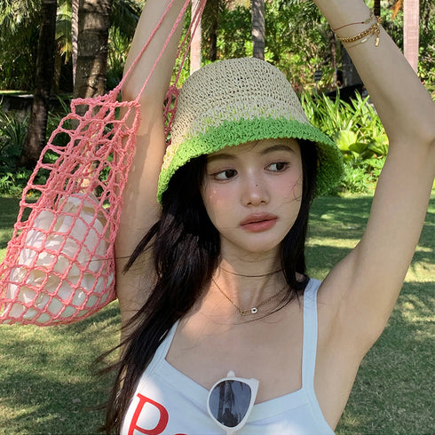 麦わら帽子 配色ストローハット 小顔韓国 レディース帽子 バケットハット ナチュラル uv対策 日焼け対策 折りたたみ 通気性 リゾート 夏海 可愛い おしゃれ 99LLZ-001