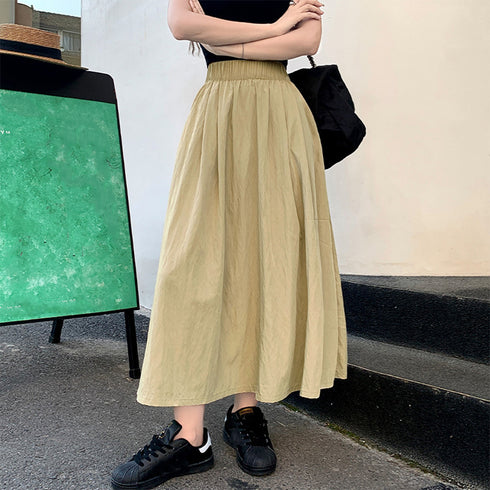 薄手ロングスカート ハイウエスト 韓国夏 レディース 無地 着やせ ウエストゴム フレアスカート お洒落大人 カジュアル 体型カバー オルチャン 99LRFS-001