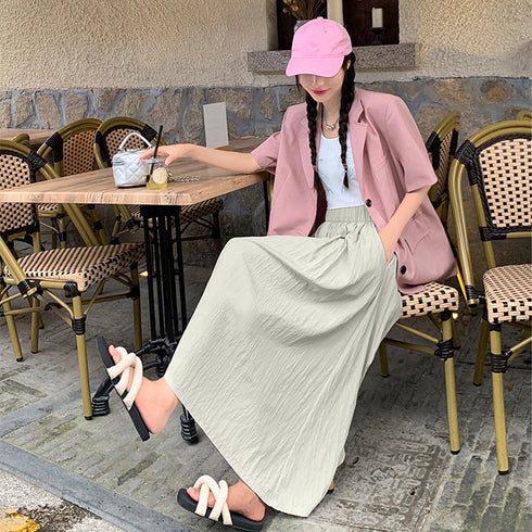 薄手ロングスカート ハイウエスト 韓国夏 レディース 無地 着やせ ウエストゴム フレアスカート お洒落大人 カジュアル 体型カバー オルチャン 99LRFS-001