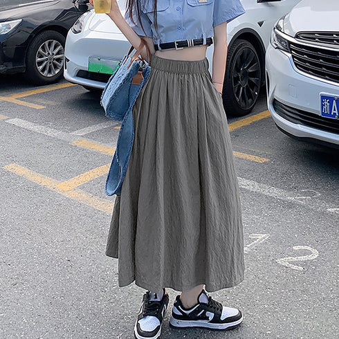 薄手ロングスカート ハイウエスト 韓国夏 レディース 無地 着やせ ウエストゴム フレアスカート お洒落大人 カジュアル 体型カバー オルチャン 99LRFS-001