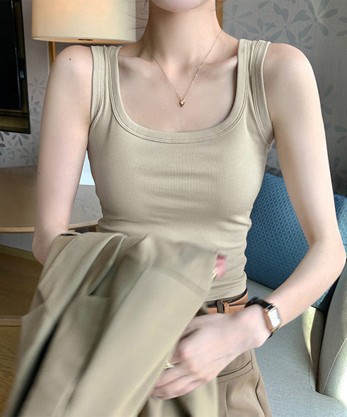 タンクトップ レディース 無地 Uネック 見せインナー 肌着 フィット ノースリーブ 着回し ベーシック オシャレ 大人 カジュアル セクシー 部屋着 99LTJ-001