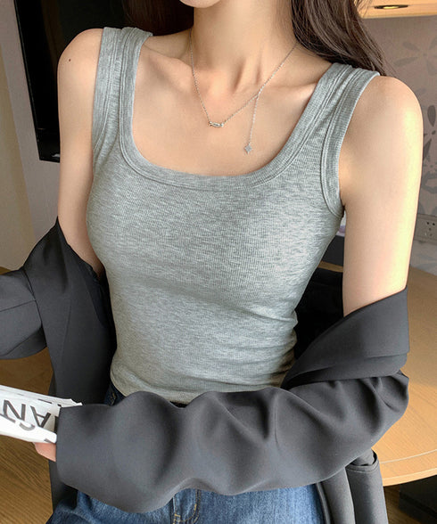 タンクトップ レディース 無地 Uネック 見せインナー 肌着 フィット ノースリーブ 着回し ベーシック オシャレ 大人 カジュアル セクシー 部屋着 99LTJ-001