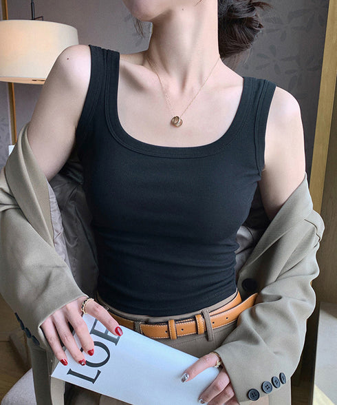タンクトップ レディース 無地 Uネック 見せインナー 肌着 フィット ノースリーブ 着回し ベーシック オシャレ 大人 カジュアル セクシー 部屋着 99LTJ-001