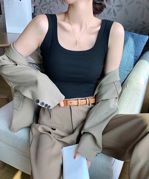 タンクトップ レディース 無地 Uネック 見せインナー 肌着 フィット ノースリーブ 着回し ベーシック オシャレ 大人 カジュアル セクシー 部屋着 99LTJ-001