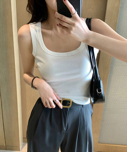 タンクトップ レディース 無地 Uネック 見せインナー 肌着 フィット ノースリーブ 着回し ベーシック オシャレ 大人 カジュアル セクシー 部屋着 99LTJ-001