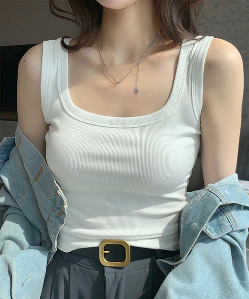 タンクトップ レディース 無地 Uネック 見せインナー 肌着 フィット ノースリーブ 着回し ベーシック オシャレ 大人 カジュアル セクシー 部屋着 99LTJ-001