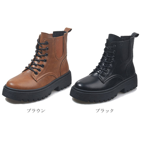 ショートブーツ レディースブーツ ショートブーツ レディースブーツ ワークブーツ 厚底 靴 レースアップ 春秋冬 ブラックブラウン 99MFXC-003