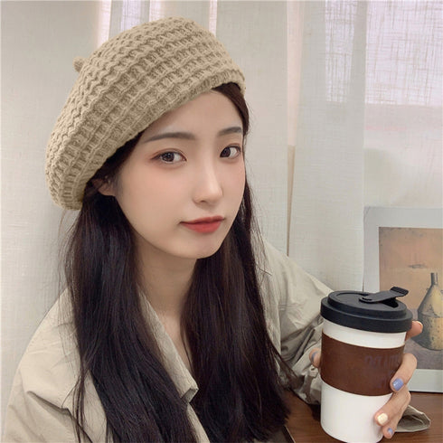 ベレー帽 レディース ニット帽子 3色 韓国風 レトロ かぼちゃ帽 丸み オルチャン カジュアル おしゃれ 可愛い 春秋冬 サイズ調節 折りたたみ 99MHMY-012