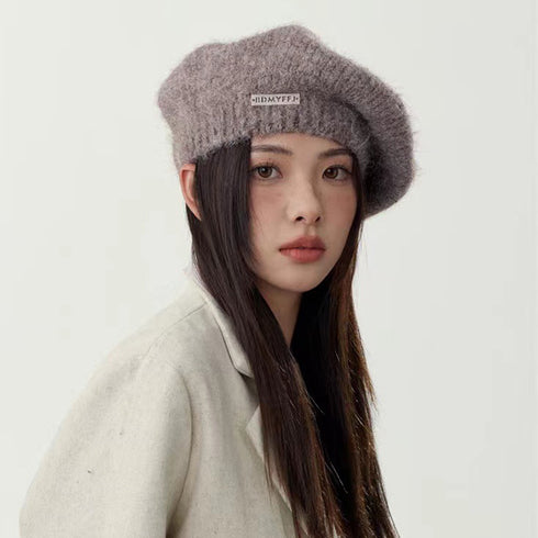 ニットベレー帽 起毛 レディース 秋冬 ハット ベレーぼうし 合金飾り 小顔 折りたたみ ぼうし 柔らかい 丸み トレンド感 かわいい おしゃれ カジュアル 99MHMY-022