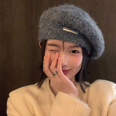 ニットベレー帽 起毛 レディース 秋冬 ハット ベレーぼうし 合金飾り 小顔 折りたたみ ぼうし 柔らかい 丸み トレンド感 かわいい おしゃれ カジュアル 99MHMY-022