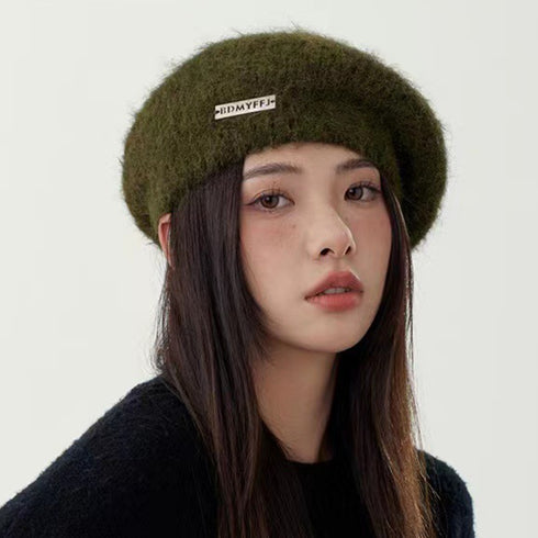 ニットベレー帽 起毛 レディース 秋冬 ハット ベレーぼうし 合金飾り 小顔 折りたたみ ぼうし 柔らかい 丸み トレンド感 かわいい おしゃれ カジュアル 99MHMY-022
