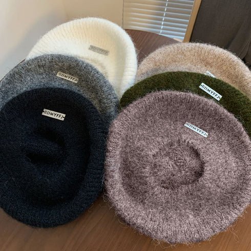 ニットベレー帽 起毛 レディース 秋冬 ハット ベレーぼうし 合金飾り 小顔 折りたたみ ぼうし 柔らかい 丸み トレンド感 かわいい おしゃれ カジュアル 99MHMY-022