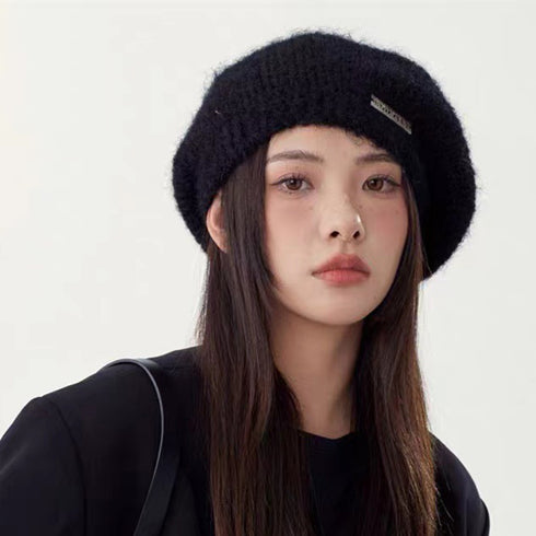 ニットベレー帽 起毛 レディース 秋冬 ハット ベレーぼうし 合金飾り 小顔 折りたたみ ぼうし 柔らかい 丸み トレンド感 かわいい おしゃれ カジュアル 99MHMY-022