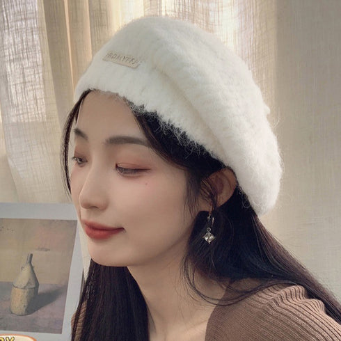 ニットベレー帽 起毛 レディース 秋冬 ハット ベレーぼうし 合金飾り 小顔 折りたたみ ぼうし 柔らかい 丸み トレンド感 かわいい おしゃれ カジュアル 99MHMY-022