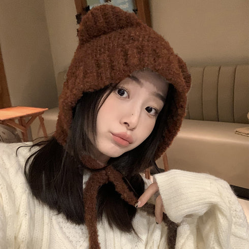 くま耳ニット帽 小顔 レディース 韓国風 リブ編み帽子 耳付き 韓国風 おしゃれ 秋冬 折りたたみ シルエット カジュアル おしゃれ 可愛い 人気 お出掛け 99MHMY-023