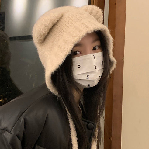 くま耳ニット帽 小顔 レディース 韓国風 リブ編み帽子 耳付き 韓国風 おしゃれ 秋冬 折りたたみ シルエット カジュアル おしゃれ 可愛い 人気 お出掛け 99MHMY-023
