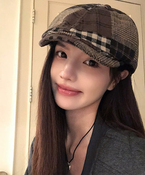 ベレー帽 レディース チェック柄 春秋冬 キャスケット帽 ベレーキャップ 防寒帽子 トレンド感 丸み 小顔 可愛い おしゃれ カジュアル アウトドア 99MHMY-026