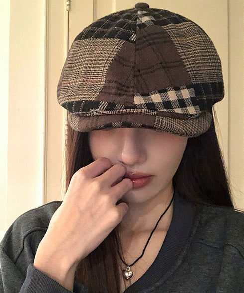 ベレー帽 レディース チェック柄 春秋冬 キャスケット帽 ベレーキャップ 防寒帽子 トレンド感 丸み 小顔 可愛い おしゃれ カジュアル アウトドア 99MHMY-026