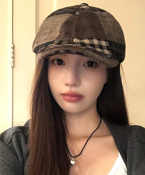ベレー帽 レディース チェック柄 春秋冬 キャスケット帽 ベレーキャップ 防寒帽子 トレンド感 丸み 小顔 可愛い おしゃれ カジュアル アウトドア 99MHMY-026