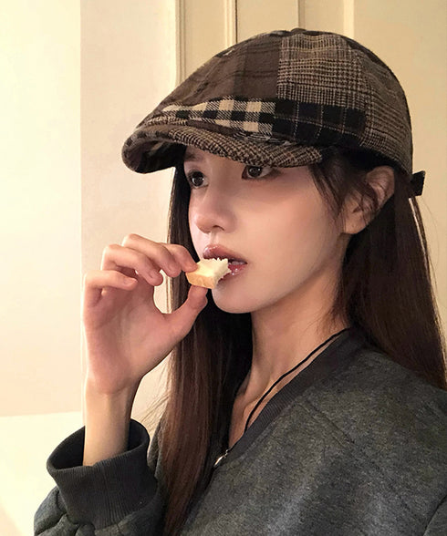 ベレー帽 レディース チェック柄 春秋冬 キャスケット帽 ベレーキャップ 防寒帽子 トレンド感 丸み 小顔 可愛い おしゃれ カジュアル アウトドア 99MHMY-026