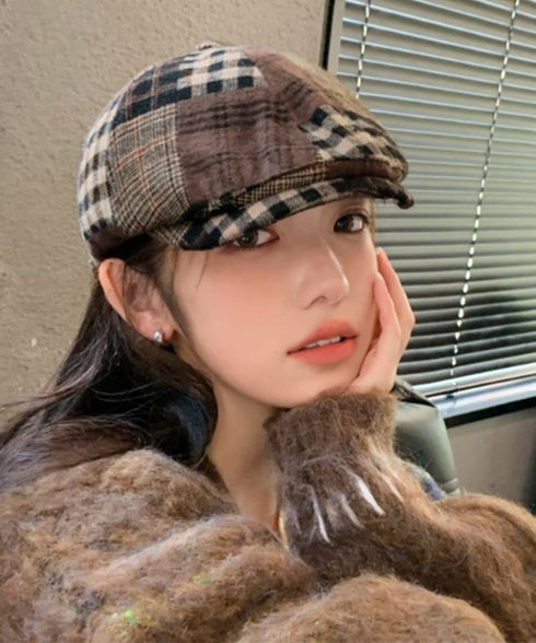 ベレー帽 レディース チェック柄 春秋冬 キャスケット帽 ベレーキャップ 防寒帽子 トレンド感 丸み 小顔 可愛い おしゃれ カジュアル アウトドア 99MHMY-026