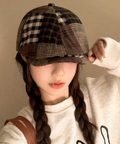ベレー帽 レディース チェック柄 春秋冬 キャスケット帽 ベレーキャップ 防寒帽子 トレンド感 丸み 小顔 可愛い おしゃれ カジュアル アウトドア 99MHMY-026