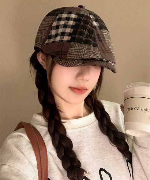 ベレー帽 レディース チェック柄 春秋冬 キャスケット帽 ベレーキャップ 防寒帽子 トレンド感 丸み 小顔 可愛い おしゃれ カジュアル アウトドア 99MHMY-026
